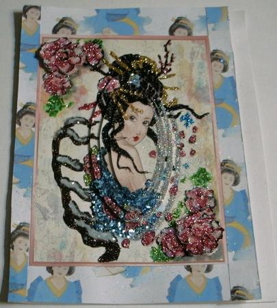 Beautiful Oriental Girl and Roses  by Redonda Haddock