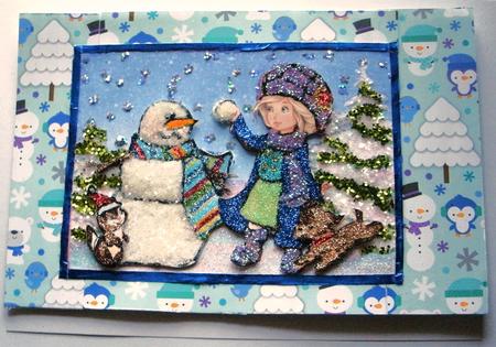 Winter Girl & Friends Snowman Scene & Decoupage by Redonda Haddock