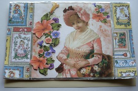 Vintage Flower Lady in Pink 8x8 Card by Redonda Haddock