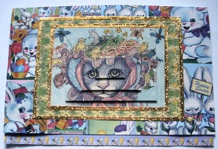 Cat in Her Easter Bonnet with Daffodil Frame by Redonda Haddock