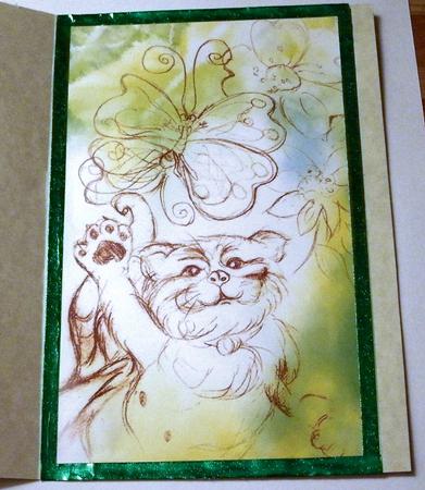 A Cat and a Butterfly Have Fun Together-a4 by Redonda Haddock