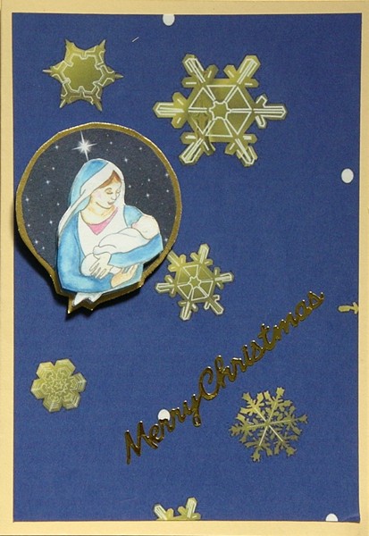 Golden Snowflakes on Dark Blue by Rhonda Young