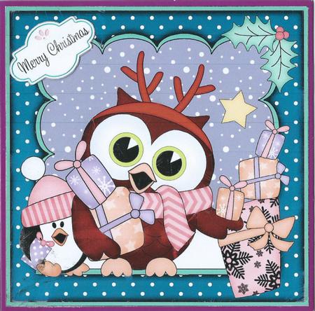 8x8 Xmas Little Hoot Owl & Friends Presents 3D Decoupage by Rhonda Young