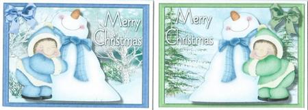 Two Lovely Toppers Cuddling the Snowman by Rhonda Young