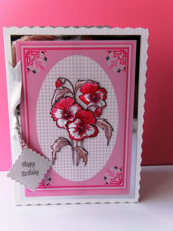 Pink Pansies and Gingham Decoupage Card by Rita Curtis