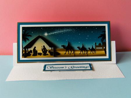 Christmas Nativity in Blue Decoupage by Rita Curtis