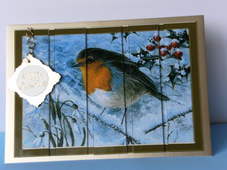 Christmas Robins Berries Card Front and Panels by Rita Curtis