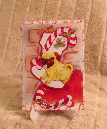 Xmas Percy Pug-4 Christmas Stocking by Rita Parker