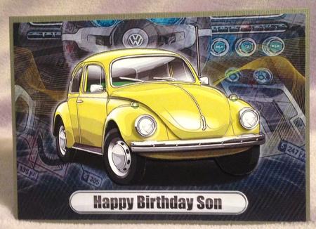 Happy Birthday Son Volkswagen Beetle Classic Car Yellow by Rita Parker