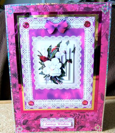 Camelias 'n Lace in Pink Pyramid Card Front by Mrs K Lynn