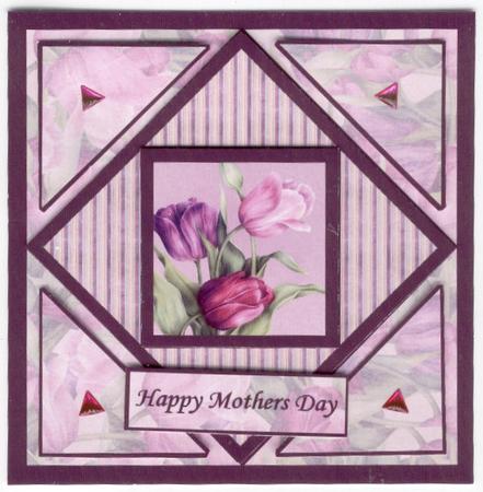 Pink and Lilac Tulips Geometric Pyramid Panel Card Front by Mrs K Lynn