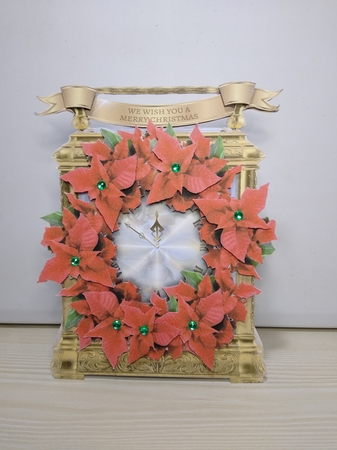 Carriage Clock Card - Poinsettia Wreath by Roseanna Miles