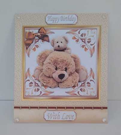 Cute teddy bears in gold ornate frame 7x7 (one) by Roseanna Miles