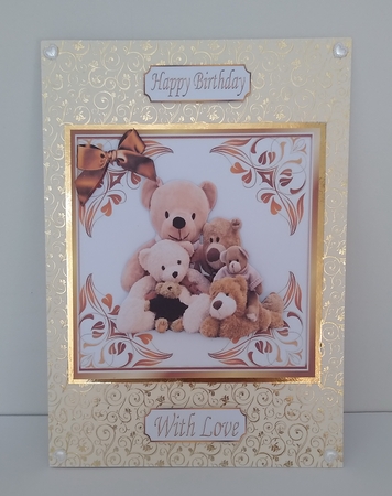 Cute teddy bears in gold ornate frame 7x7 (two) by Roseanna Miles