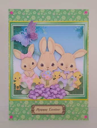 Cute easter bunny family and chicks with butterflies 8x8 by Roseanna Miles