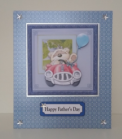 300dpi6x6 in Topper & Decoupage- Birthday Male, Bear with Balloon in car-Dad,Son,Brother,Grandad,Uncle,Brother by Roseanna Miles