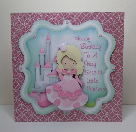 Blonde Birthday Princess With Castle - 7 x 7 Card Topper & Decoupage by Roseanna Miles