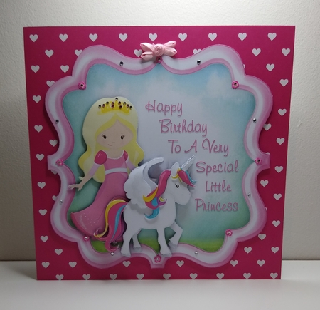 Blonde Birthday Princess And Unicorn - 7 x 7 Card Topper & Decoupage by Roseanna Miles