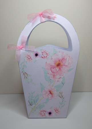 LARGE ROUND TOP GIFT BAG - PINK FLOWERS ON LILAC by Roseanna Miles