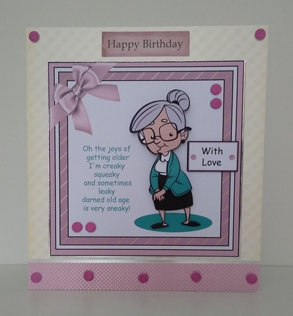 The joys of getting older 7 x 7 inch card with decoupage by Roseanna Miles