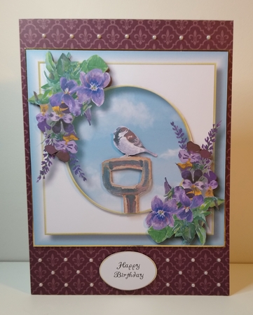Garden Bird & Wildflowers - Sparrow 8x8 by Roseanna Miles