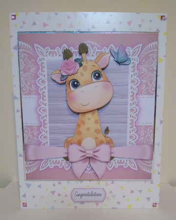 Gorgeous giraffe With Pink Bow 8x8 by Roseanna Miles
