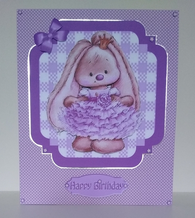 Cute bunny in lilac ballerina dress with bows 7x7 by Roseanna Miles