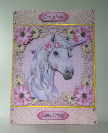 Gorgeous white unicorn with pink flowers 8x8 by Roseanna Miles