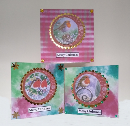 6 Robin in snowflake frame toppers by Roseanna Miles