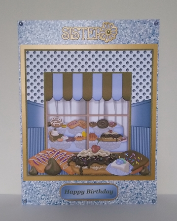 Blue bakery window card fronts by Roseanna Miles