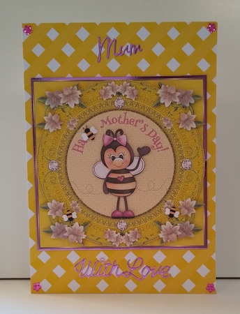 3 Ha-Bee Mothers Day card front/toppers by Roseanna Miles