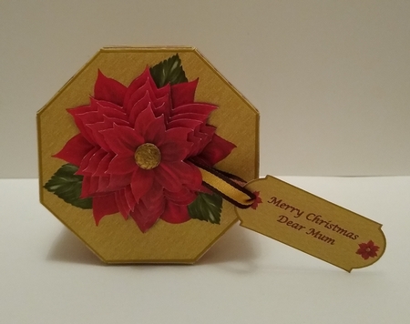 Poinsettia octagonal exploding box card by Roseanna Miles