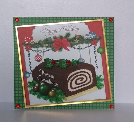 Lovely christmas log with festive baubles 7x7 by Roseanna Miles