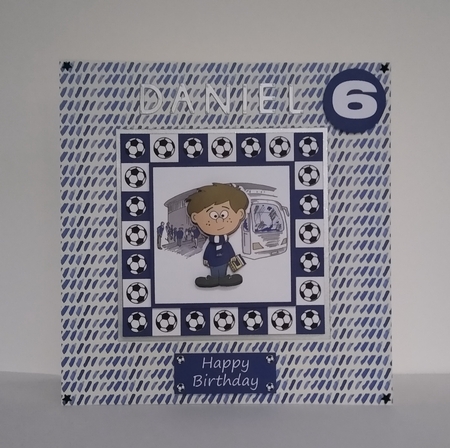 Little Football Fan (blue & White) - 5in x 5in by Roseanna Miles