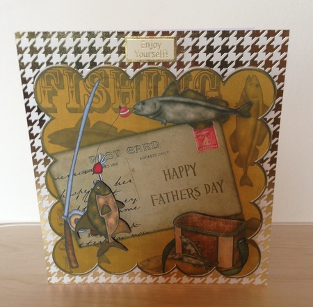 Gold Happy Fathers Day Fishing 8in Decoupage Topper by Roseanna Miles