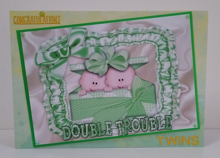 Twins! Double the Trouble in Green Frill Frame A4 by Roseanna Miles