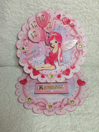 Balloon Fairy Scalloped Round Easel Card by Roseanna Miles