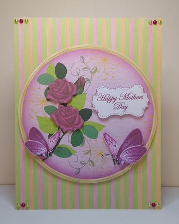 Cerise Rose Happy Mothers Day 7in Circle Decoupage Topper by Roseanna Miles