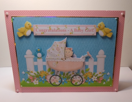 Baby Girl Pram in the Garden Topper & Decoupage by Roseanna Miles