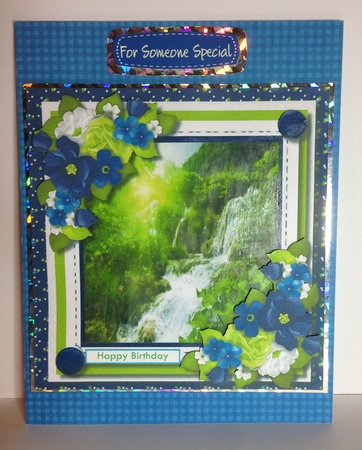 Beautiful Waterfall and Summer Flowers  by Roseanna Miles