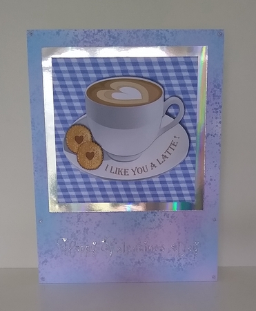 Funny food themed valentine card topper with latte coffee & biscuits for 6 x 6 card by Roseanna Miles