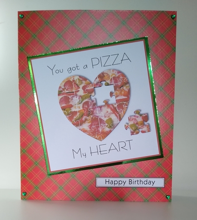Funny food themed valentine card topper pizza for 6 x 6 card by Roseanna Miles