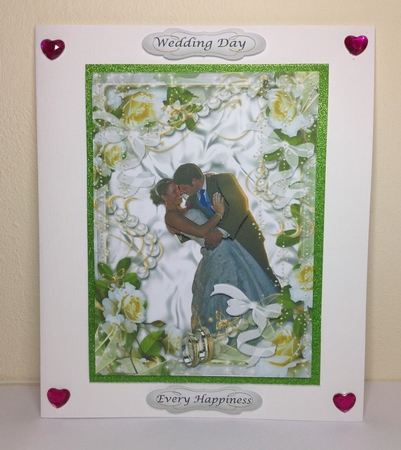 Wedding Couple 4 in white roses. ribbons & pearls frame by Roseanna Miles