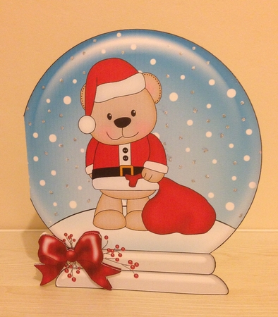 Christmas Snow Globe Shaped Card - Cute Little Livvy Bear by Roseanna Miles