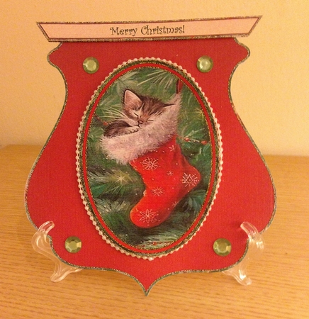 Vintage Christmas Kitten Qua-trefoil Shaped Card by Roseanna Miles