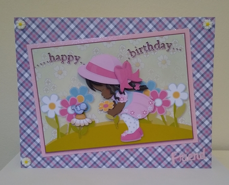 Happy Birthday Little Lady Picking Flowers Dark Skin by Roseanna Miles