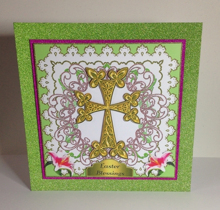 Easter Blessings Card Front With Cross by Roseanna Miles