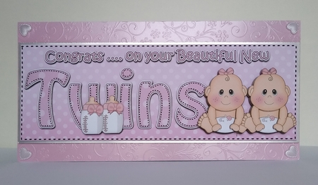 Large DL CONGRATULATIONS ... ON YOUR BEAUTIFUL TWINS 3D decoupage by Roseanna Miles