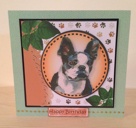 Lovely water colour french bulldog with leaves 7x7 by Roseanna Miles