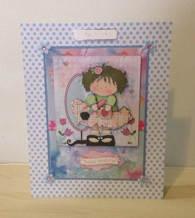 A Little Bit of Blusher Cute Girl Card Front & Decoupage by Roseanna Miles